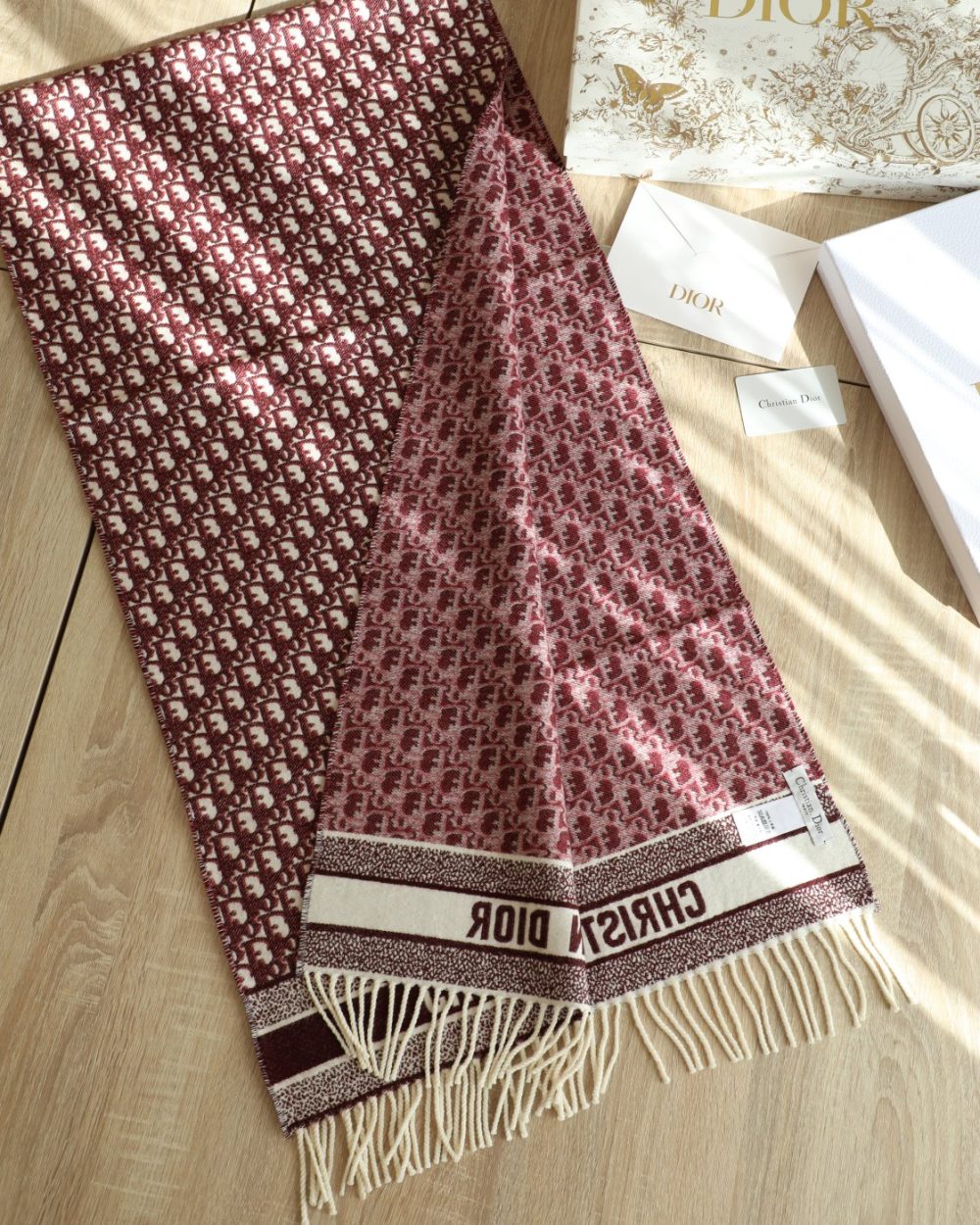 Dior Oblique Burgundy Cashmere Scarf 200cm/79in