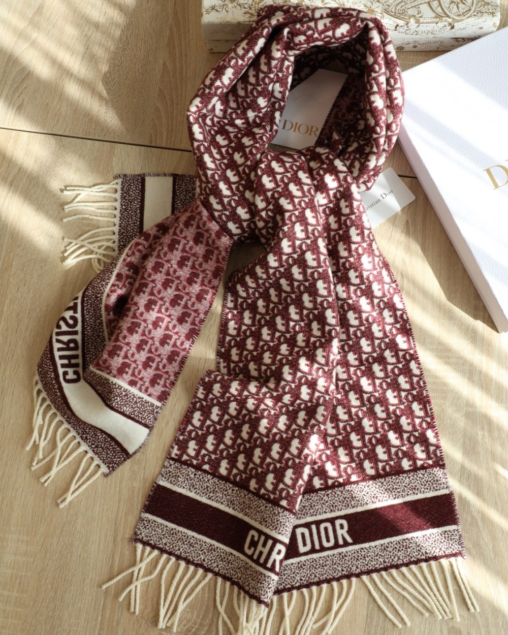 Dior Oblique Burgundy Cashmere Scarf 200cm/79in