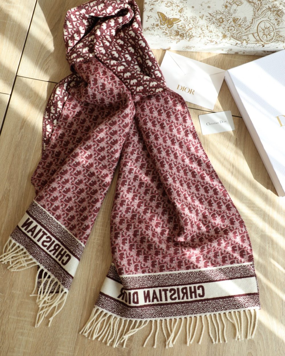 Dior Oblique Burgundy Cashmere Scarf 200cm/79in