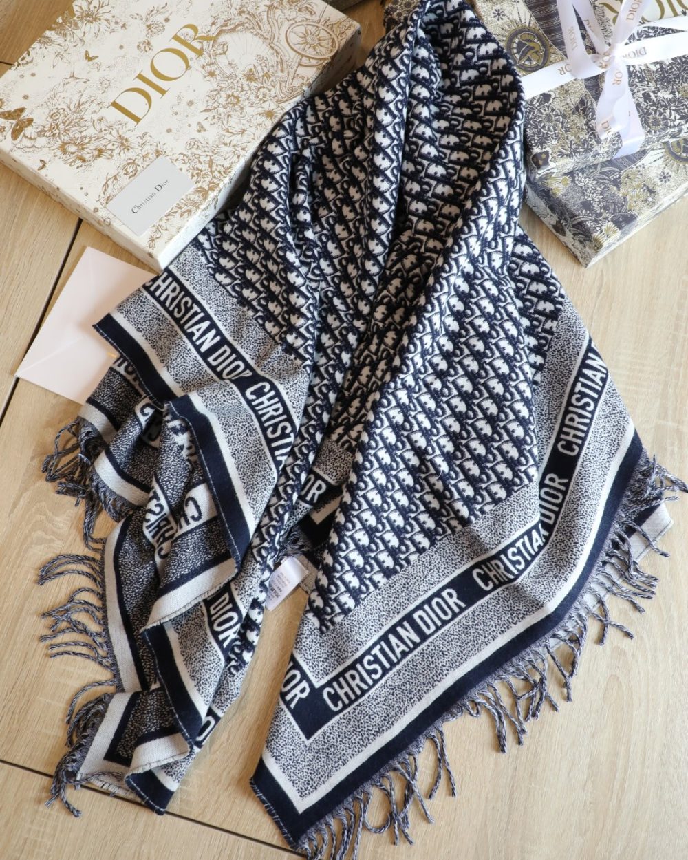 Dior Oblique Diortwin Square Dark Blue Silk Twill Scarf 150cm/71in