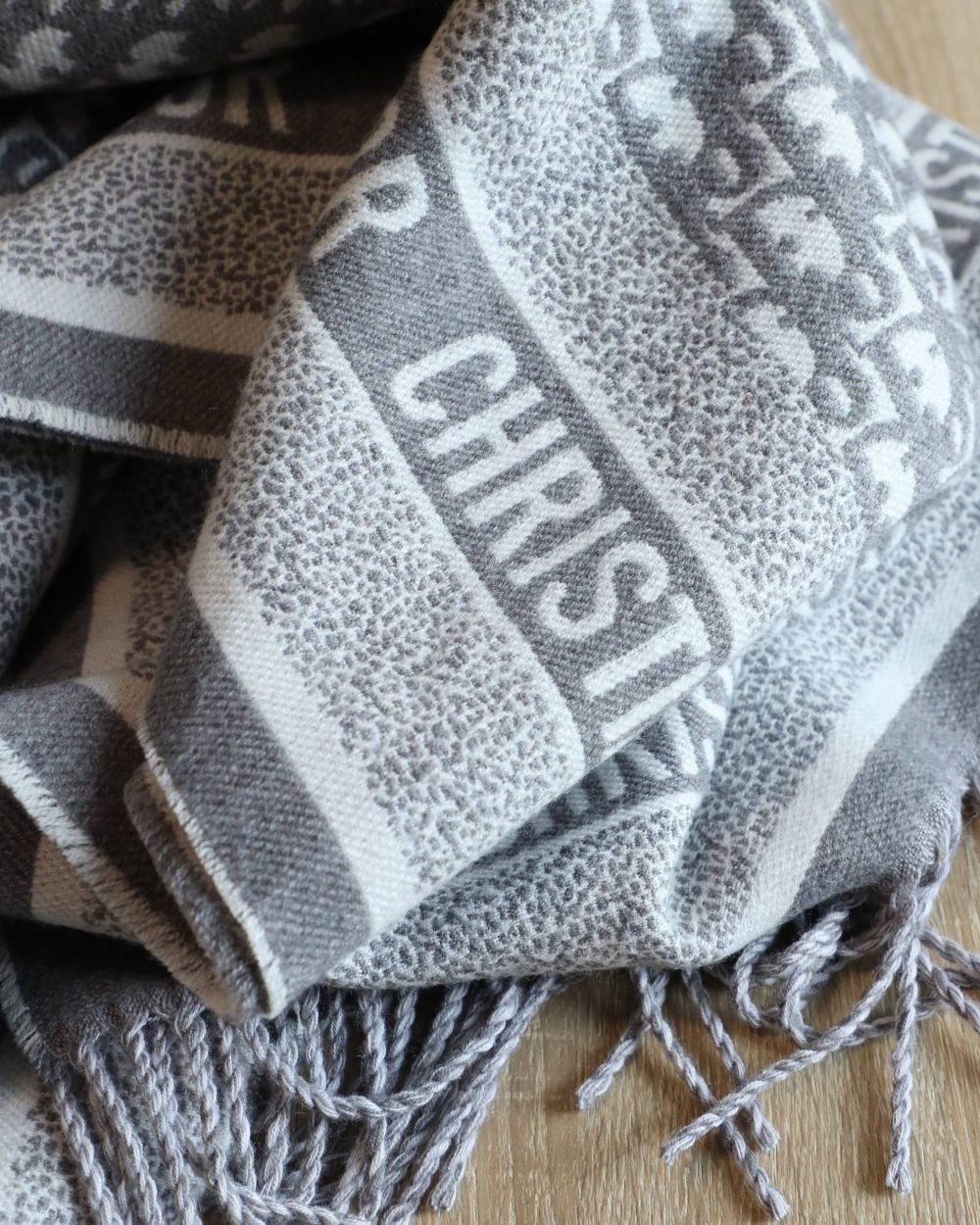 Dior Oblique Diortwin Square Gray and Navy Blue Silk Twill Scarf 150cm/71in