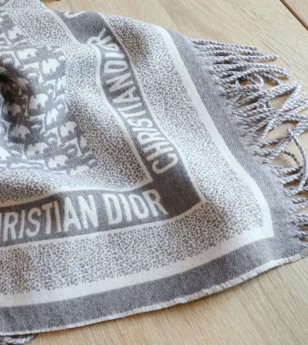 Dior Oblique Diortwin Square Gray and Navy Blue Silk Twill Scarf 150cm/71in