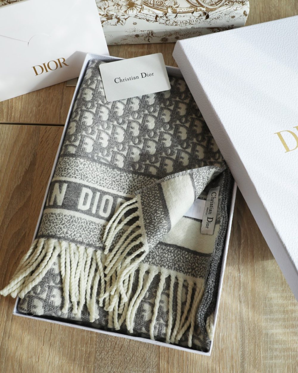 Dior Oblique Grey Cashmere Scarf 200cm/79in