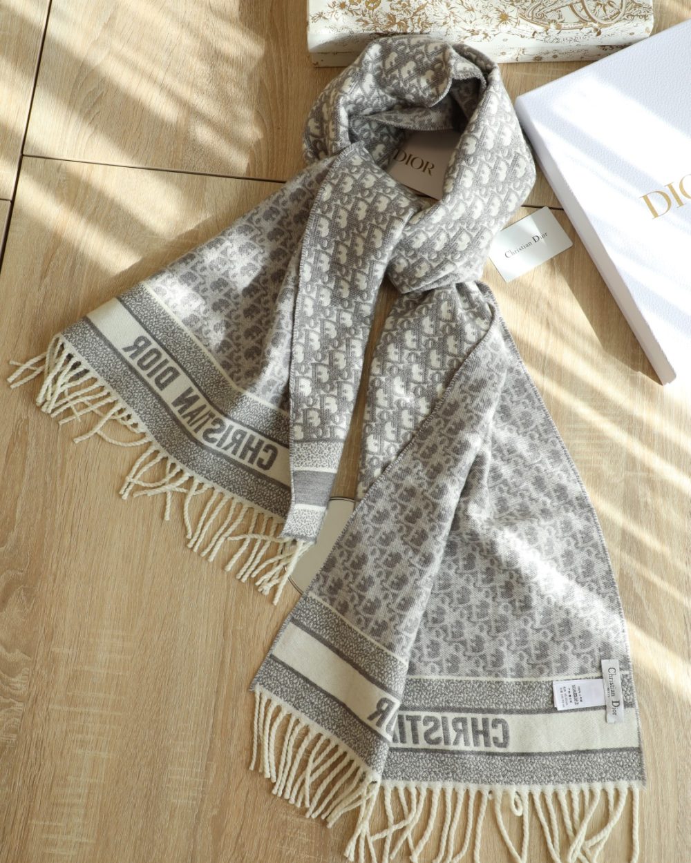 Dior Oblique Grey Cashmere Scarf 200cm/79in
