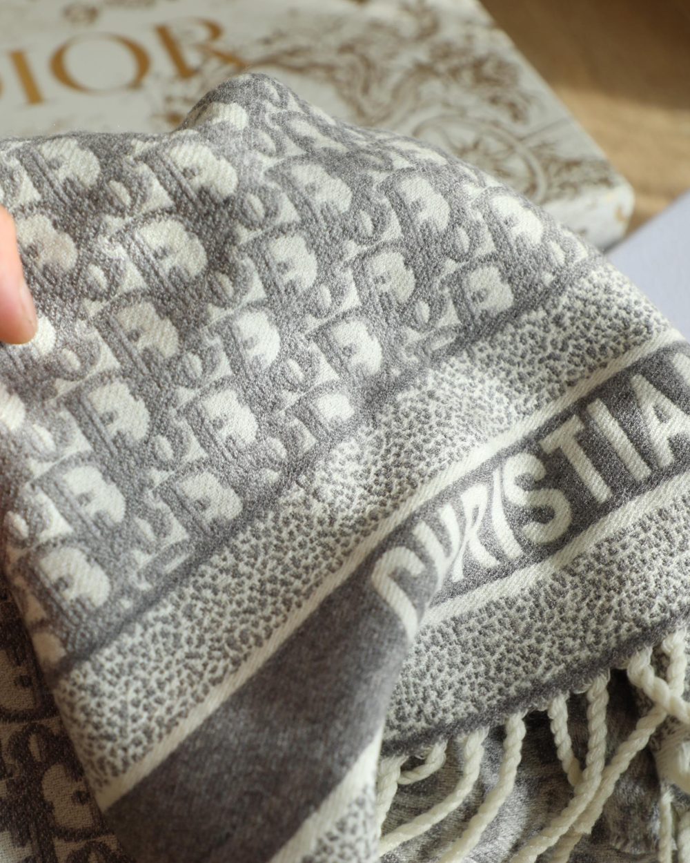 Dior Oblique Grey Cashmere Scarf 200cm/79in