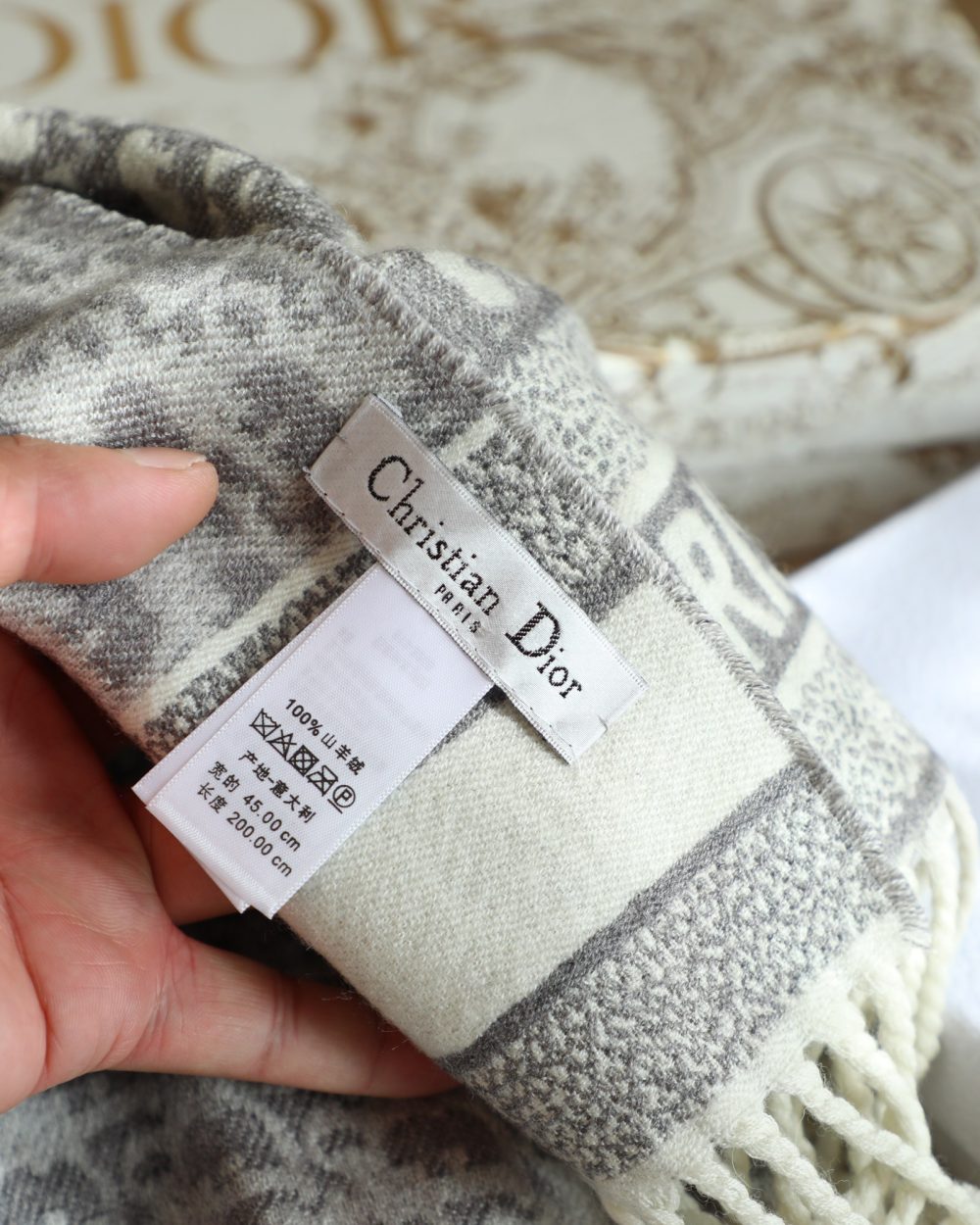 Dior Oblique Grey Cashmere Scarf 200cm/79in