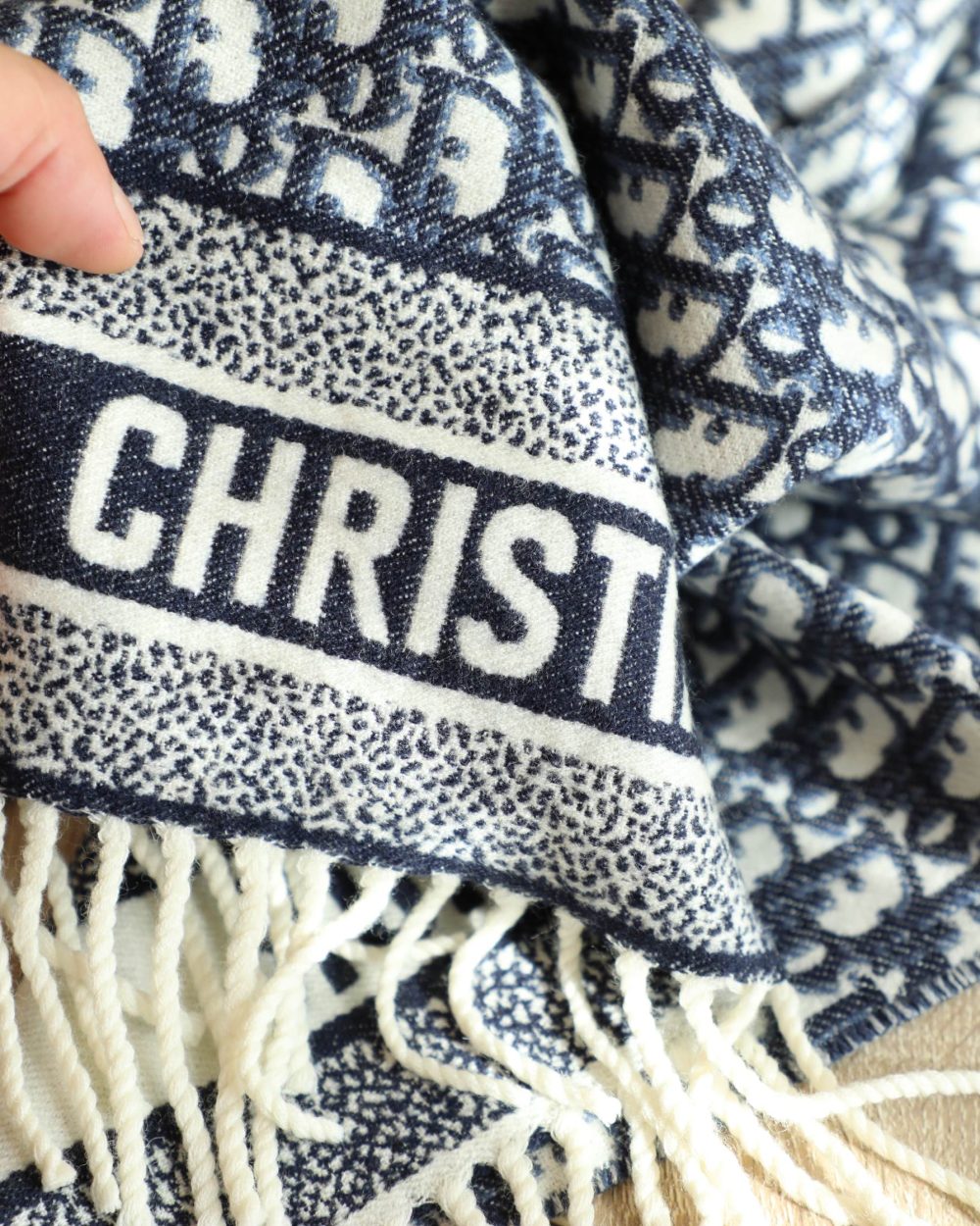 Dior Oblique Navy Blue Cashmere Scarf 200cm/79in