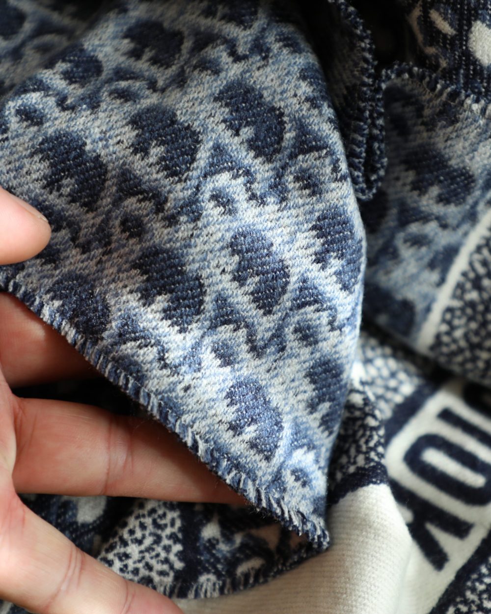 Dior Oblique Navy Blue Cashmere Scarf 200cm/79in