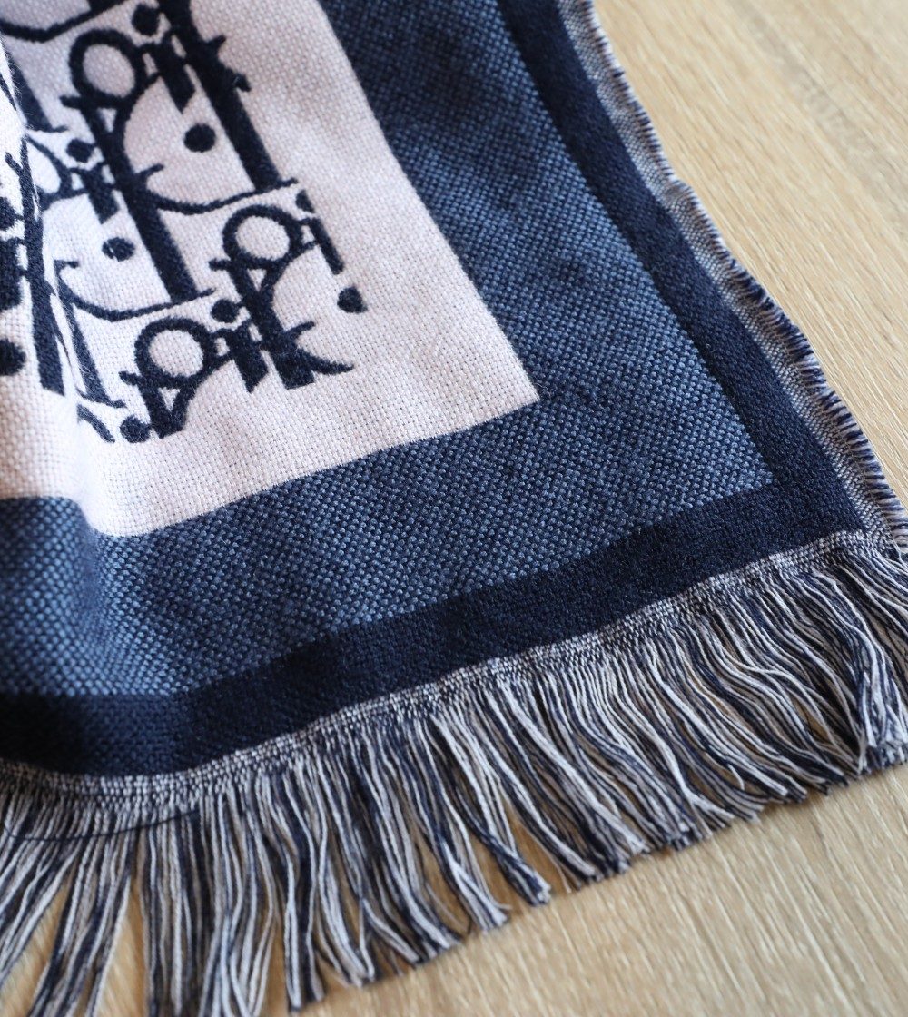 Dior Oblique Square Cashmere Navy Blue Scarf 150cm/59in