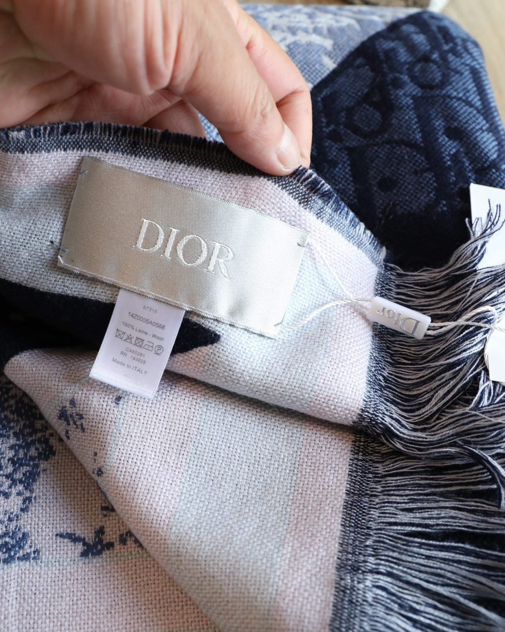 Dior Oblique Square Cashmere Navy Blue Scarf 150cm/59in