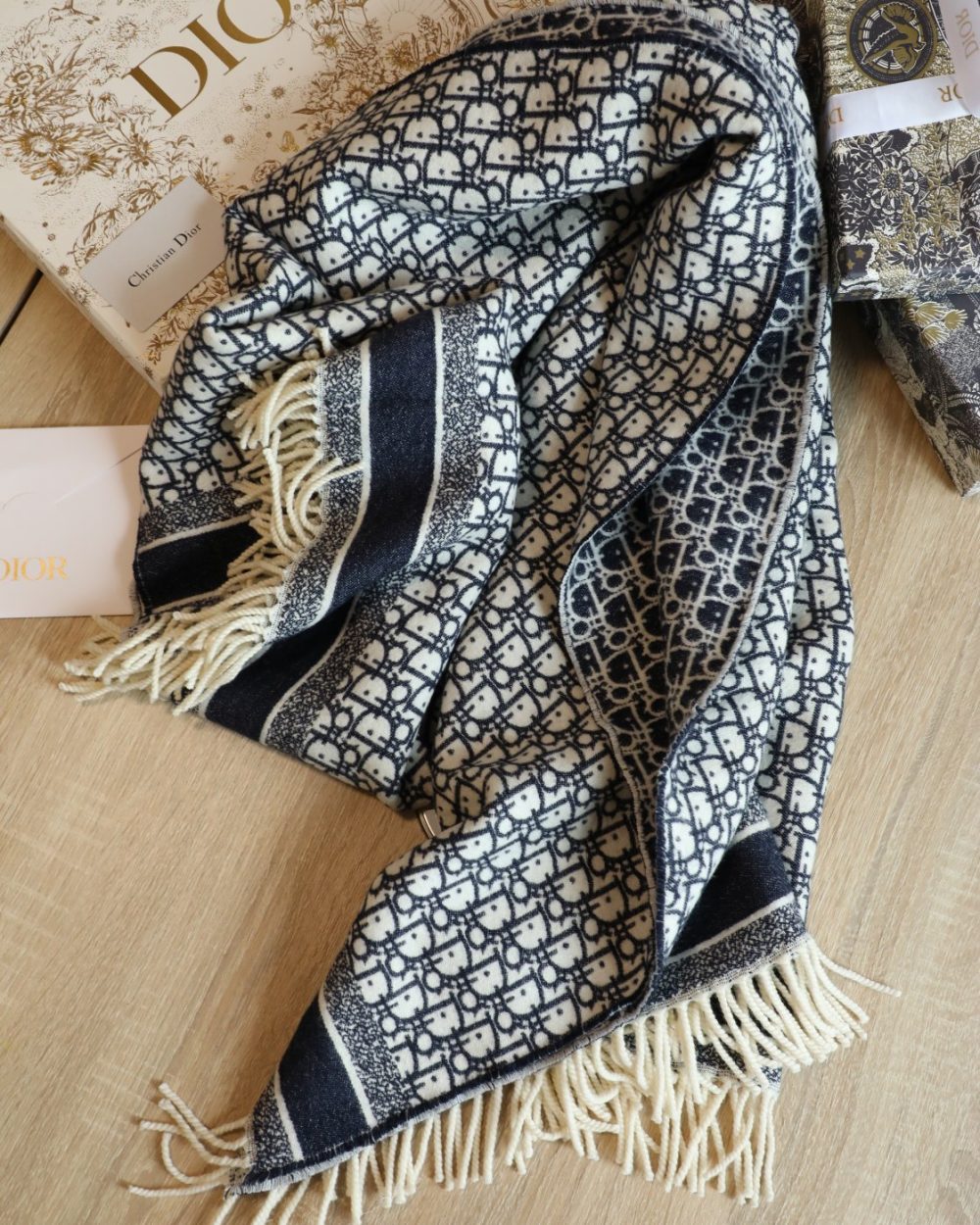 Dior Oblique Square Navy Blue Silk Twill Scarf 150cm/59in