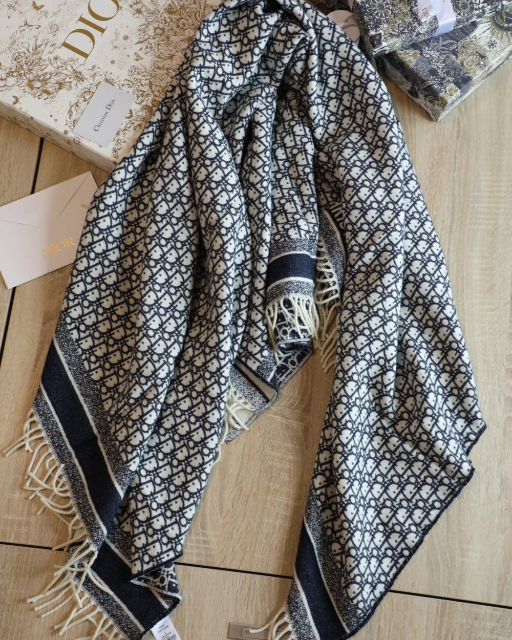 Dior Oblique Square Navy Blue Silk Twill Scarf 150cm/59in