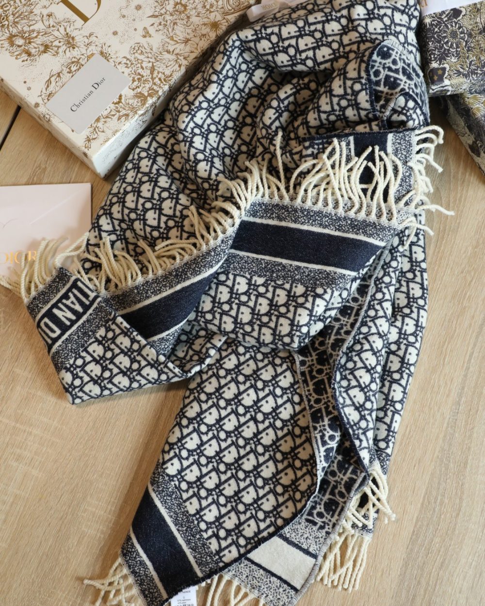 Dior Oblique Square Navy Blue Silk Twill Scarf 150cm/59in