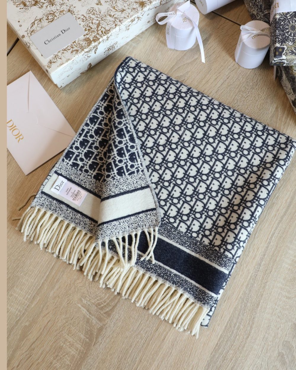 Dior Oblique Square Navy Blue Silk Twill Scarf 150cm/59in