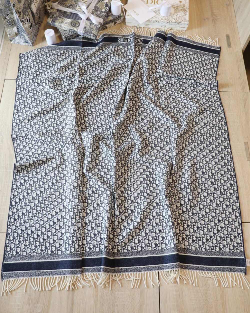 Dior Oblique Square Navy Blue Silk Twill Scarf 150cm/59in