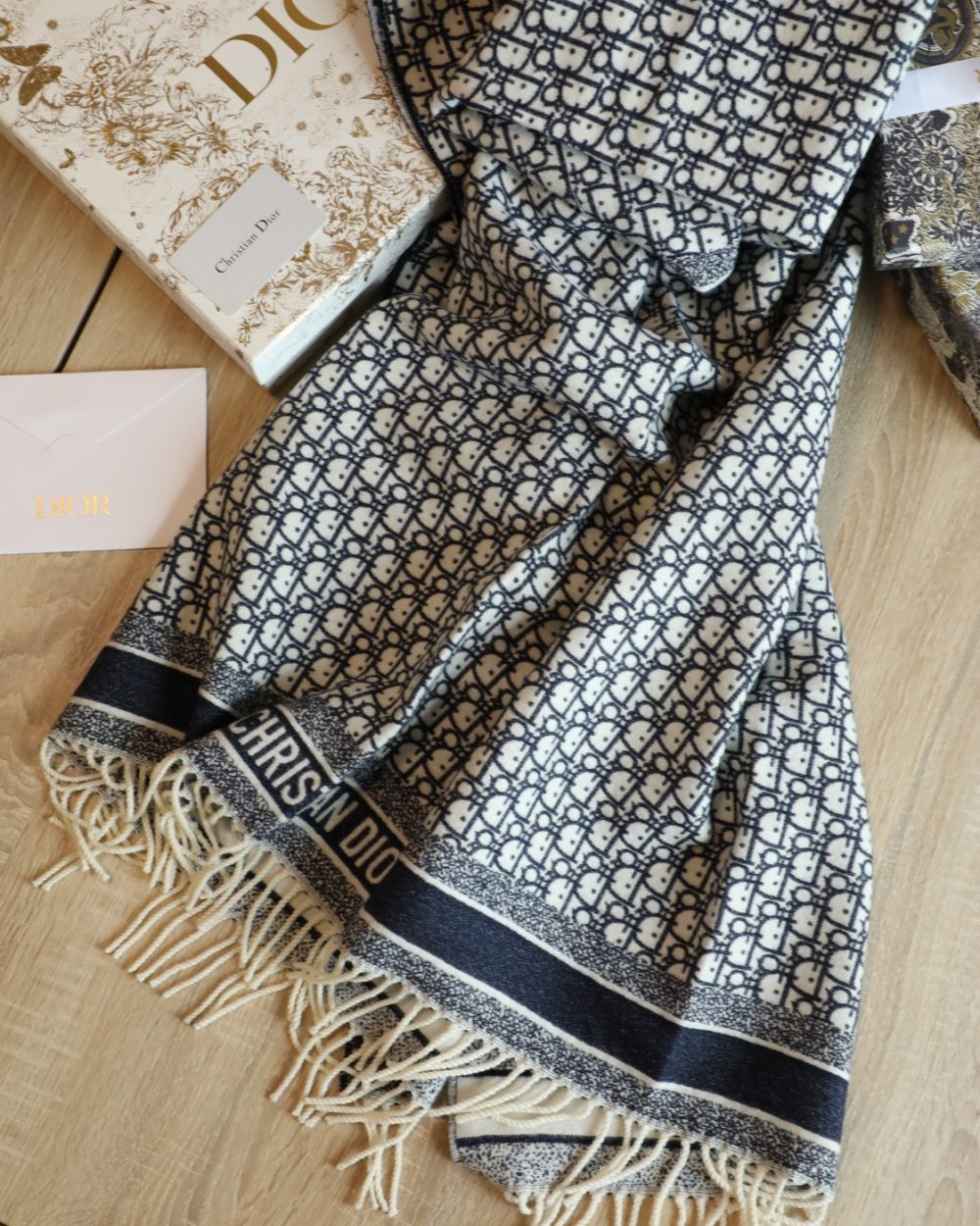 Dior Oblique Square Navy Blue Silk Twill Scarf 150cm/59in