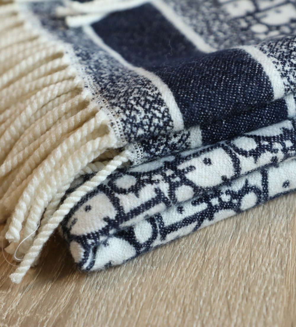 Dior Oblique Square Navy Blue Silk Twill Scarf 150cm/59in