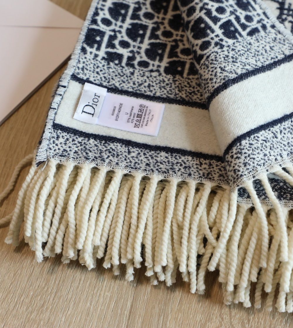 Dior Oblique Square Navy Blue Silk Twill Scarf 150cm/59in