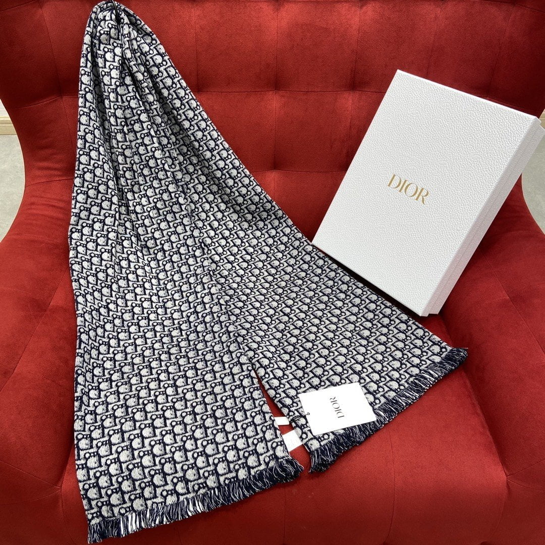 Dior Oblique University Reversible Scarf Blue 79in/200cm - Image 9