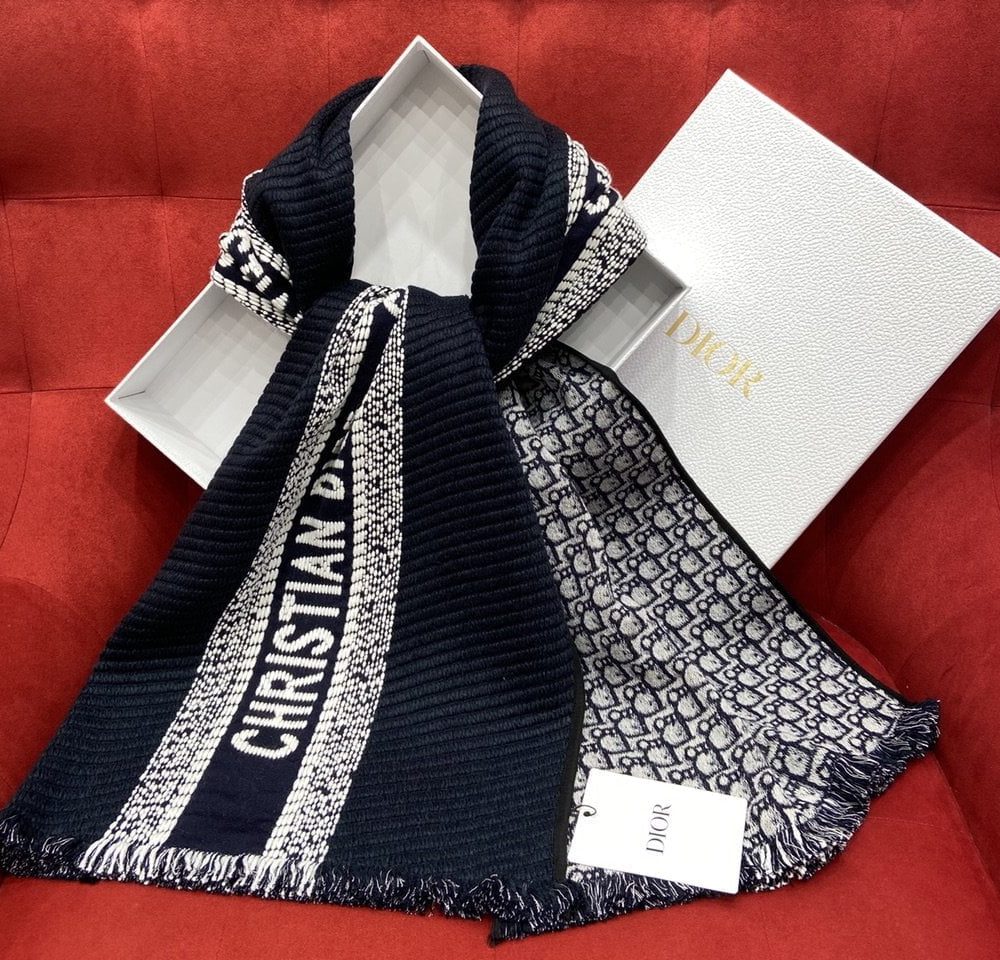 Dior Oblique University Reversible Scarf Blue 79in/200cm