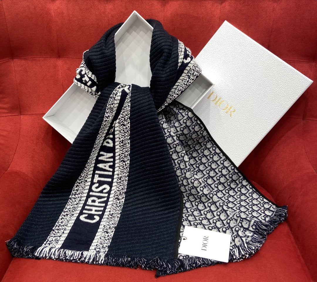 Dior Oblique University Reversible Scarf Blue 79in/200cm - Image 5
