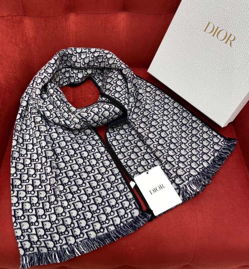 Dior Oblique University Reversible Scarf Blue 79in/200cm