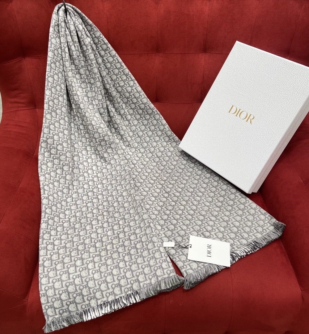 Dior Oblique University Reversible Scarf Green Grey 79in/200cm