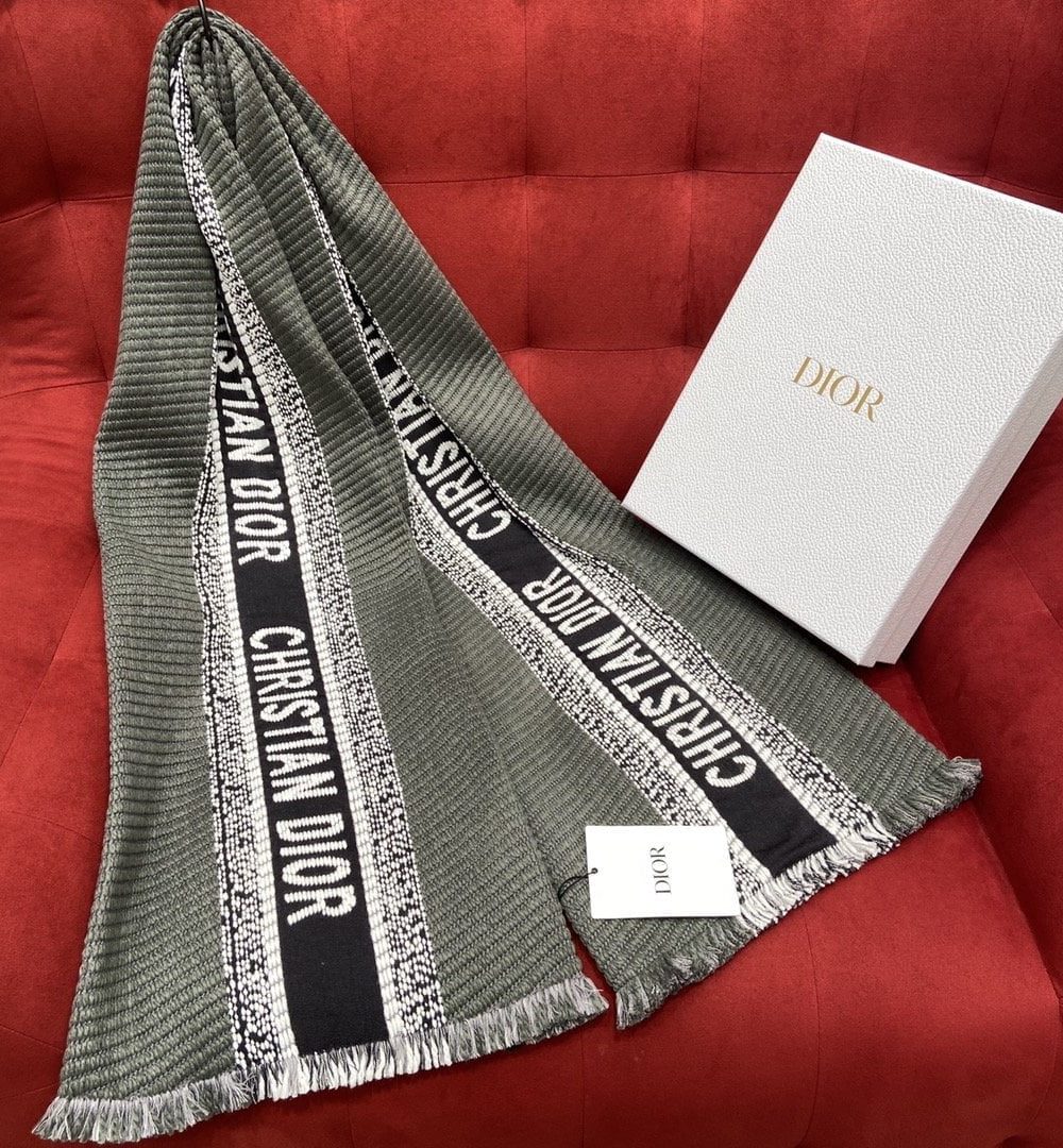 Dior Oblique University Reversible Scarf Green Grey 79in/200cm
