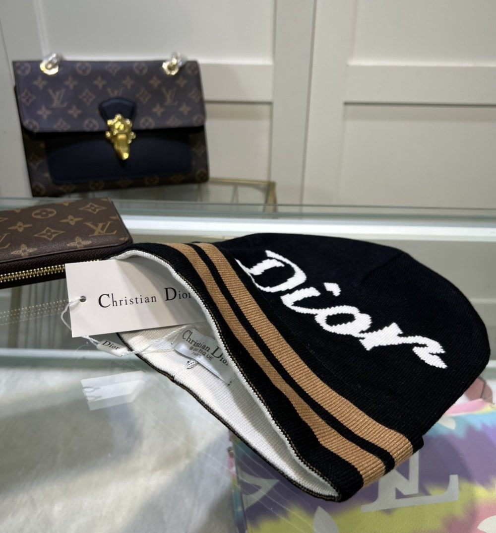 Dior Pompom Beanie In Black