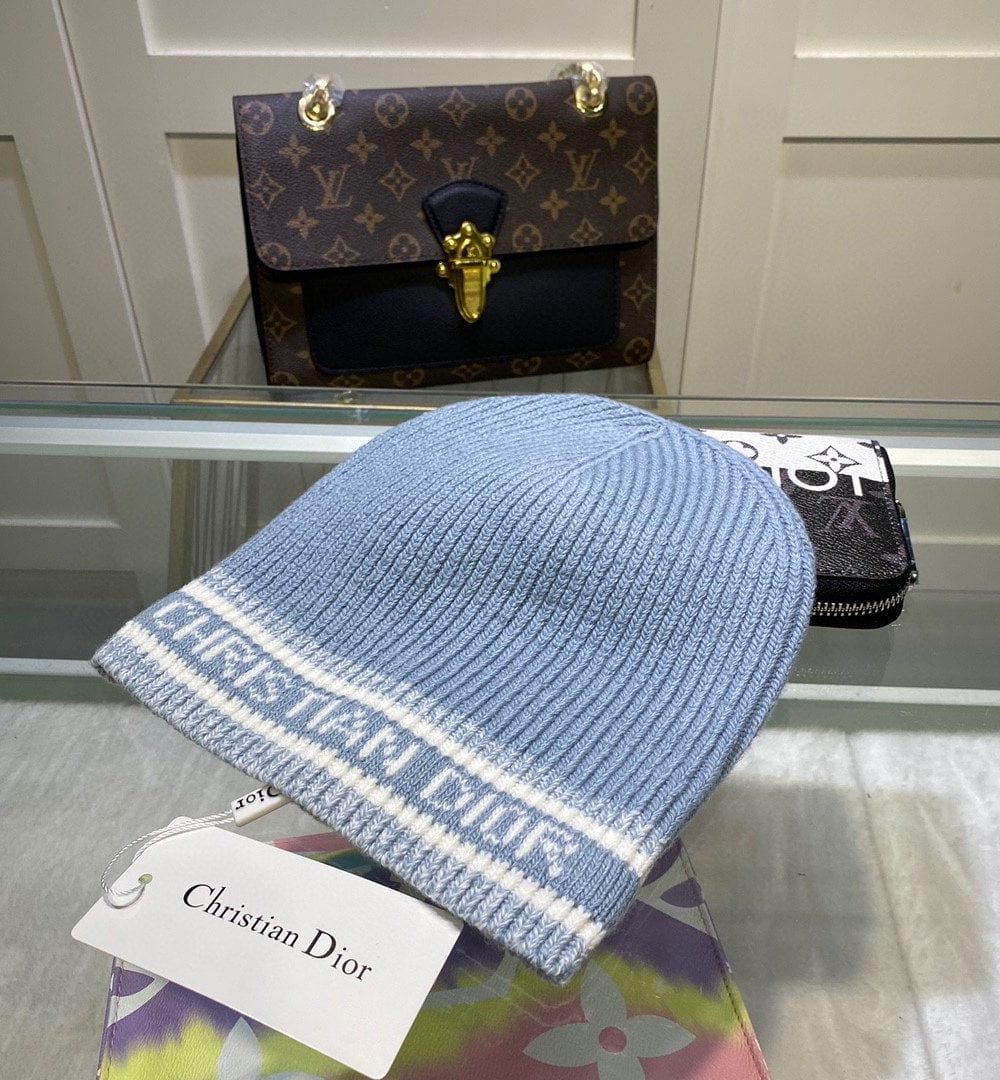 Dior Pompom Beanie In Blue