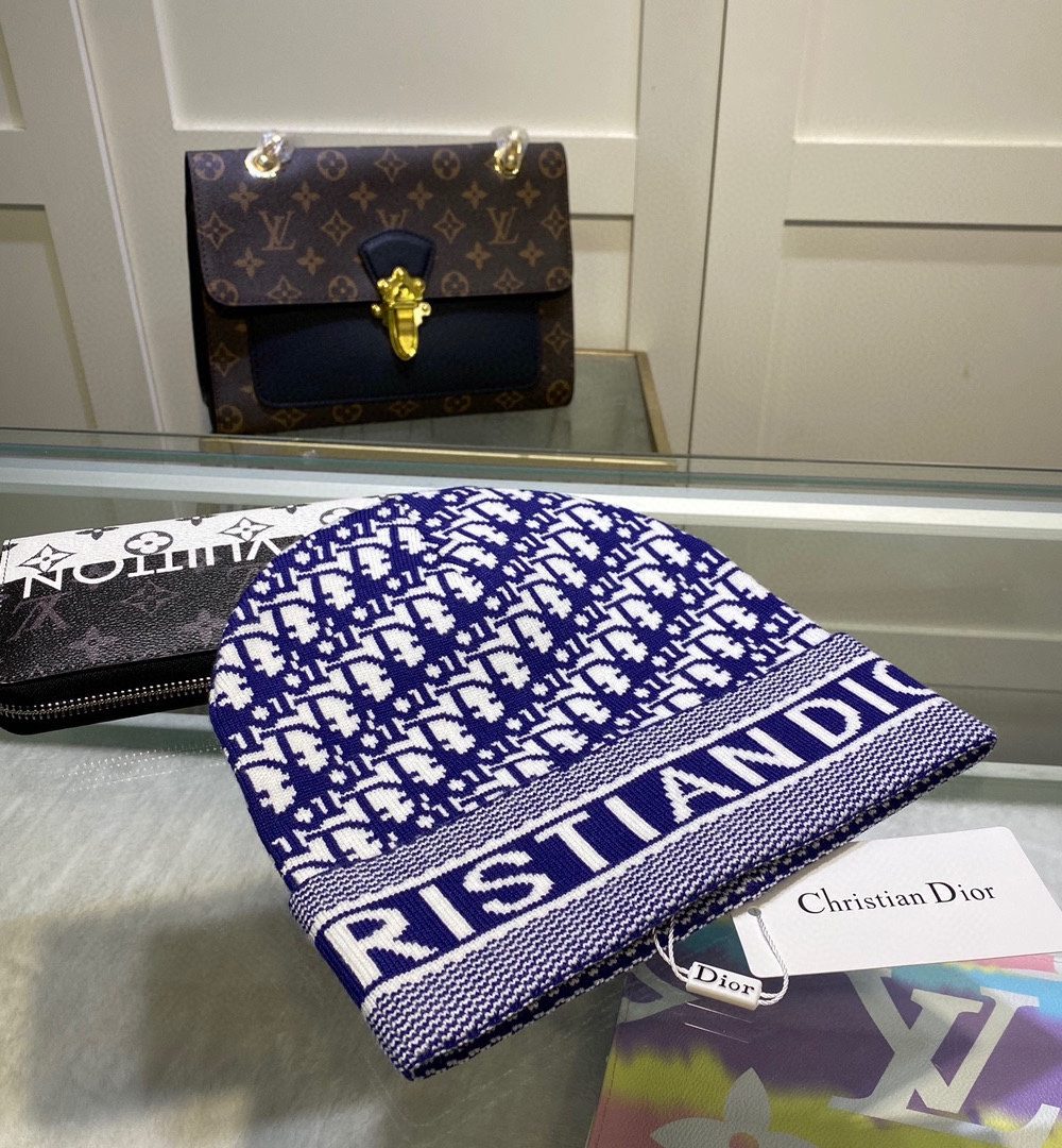 Dior Pompom Beanie In Blue