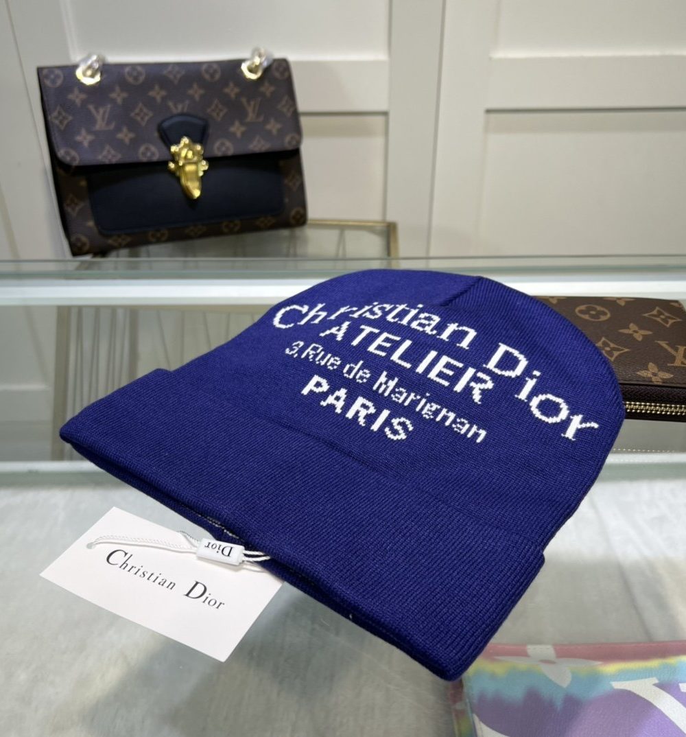 Dior Pompom Beanie In Blue