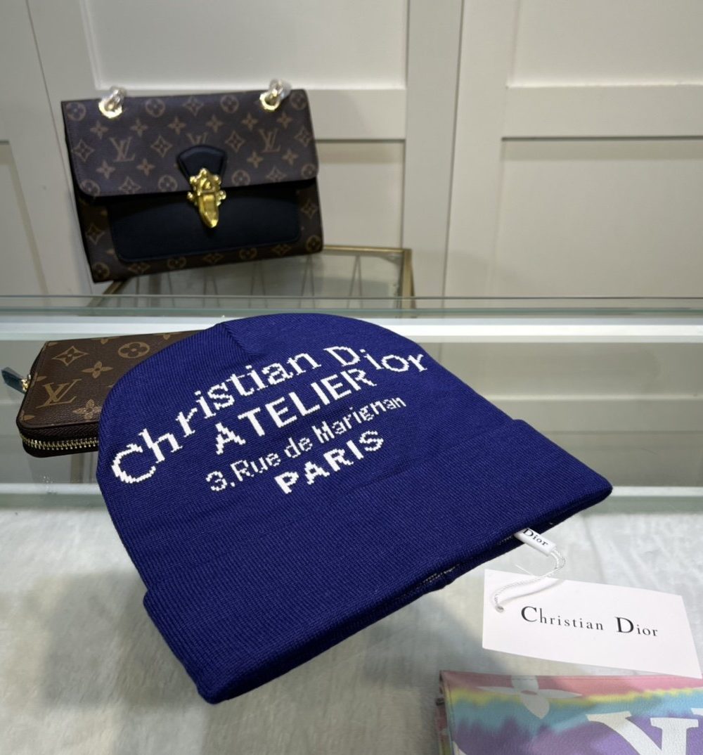 Dior Pompom Beanie In Blue