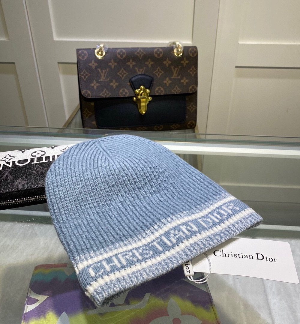 Dior Pompom Beanie In Blue