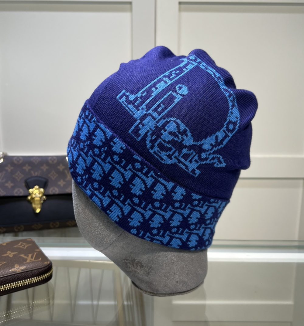 Dior Pompom Beanie In Blue