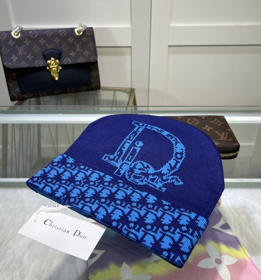 Dior Pompom Beanie In Blue