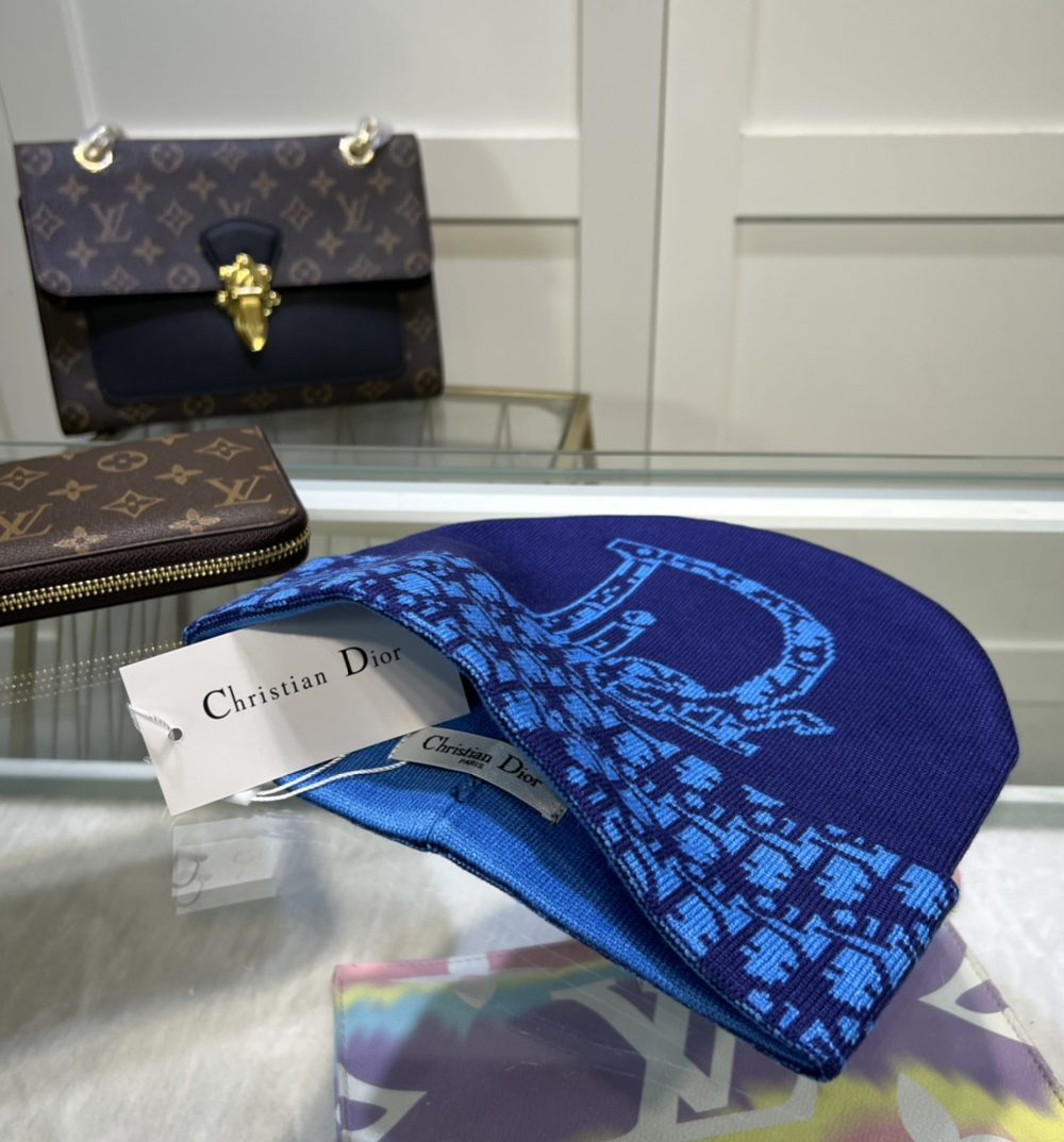 Dior Pompom Beanie In Blue