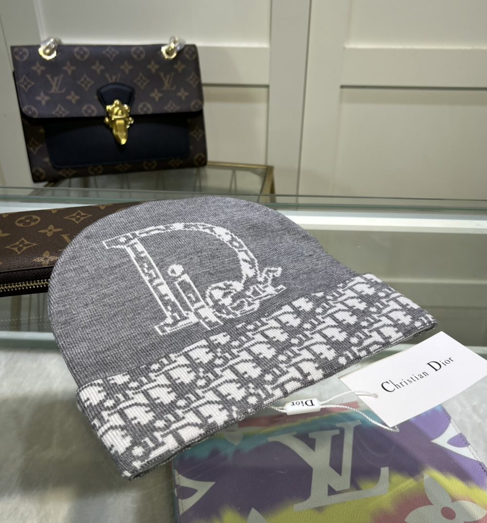 Dior Pompom Beanie In Grey