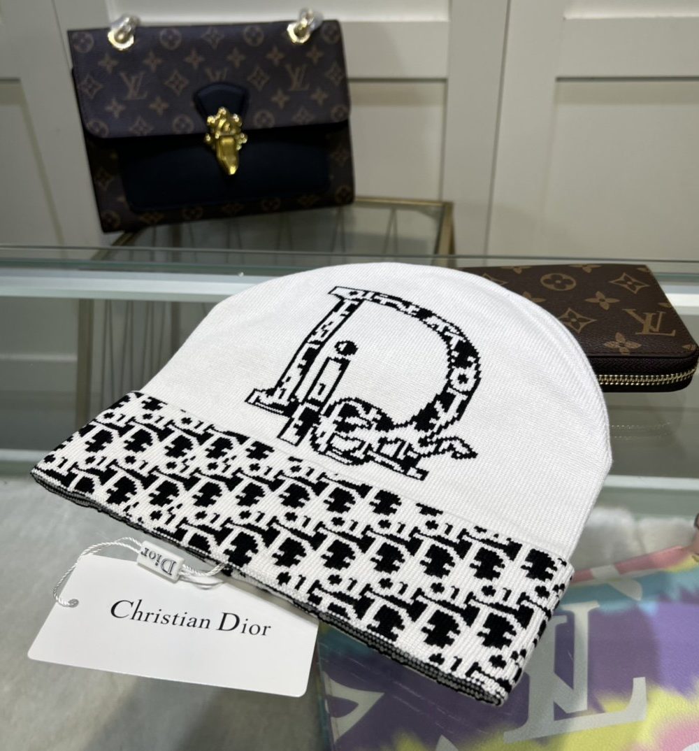 Dior Pompom Beanie In White