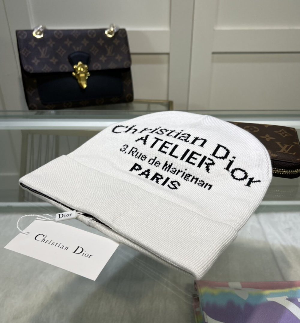 Dior Pompom Beanie In White