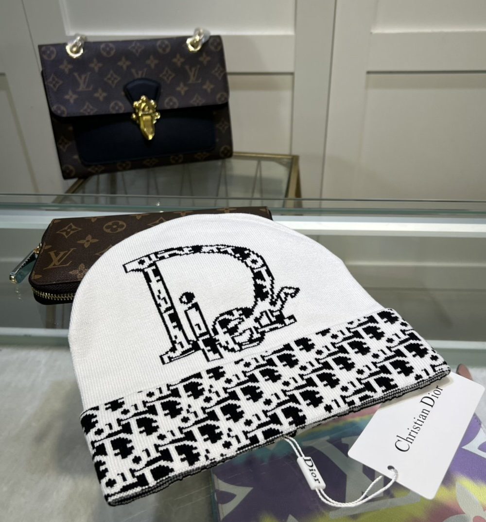 Dior Pompom Beanie In White