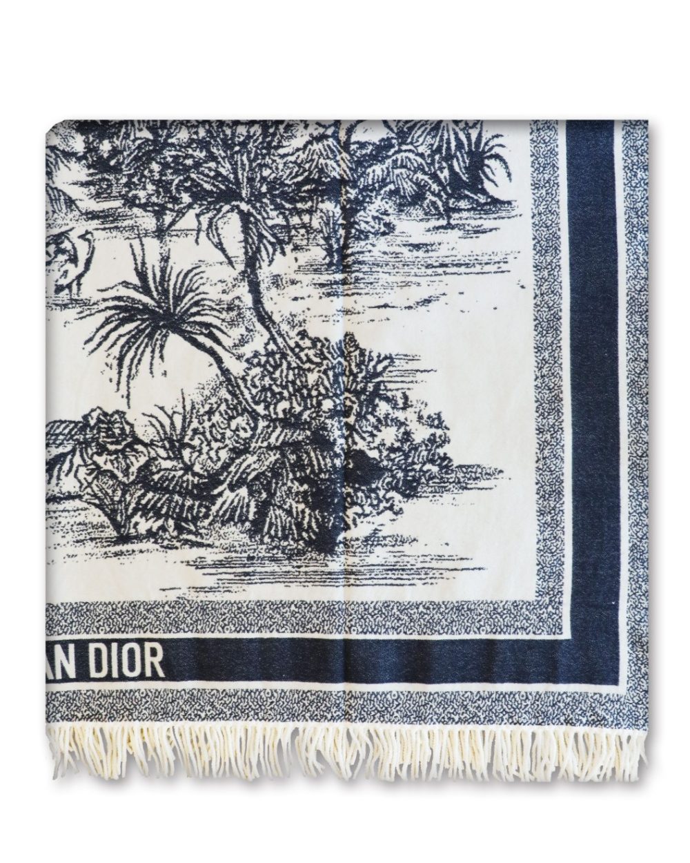 Dior Silk Square Ivory and Navy Blue Scarf 150cm/71in