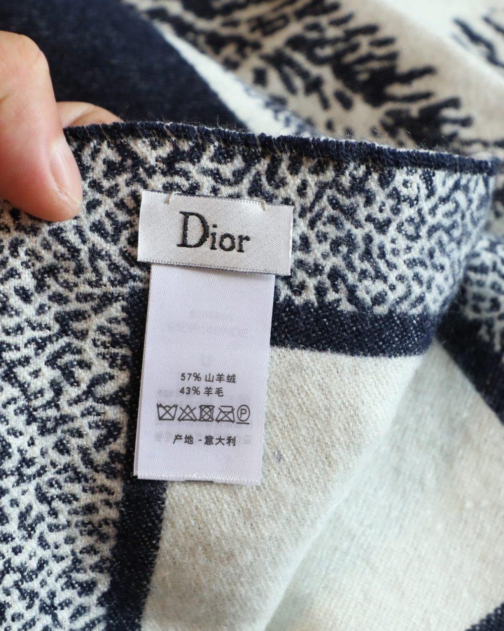 Dior Silk Square Ivory and Navy Blue Scarf 150cm/71in 