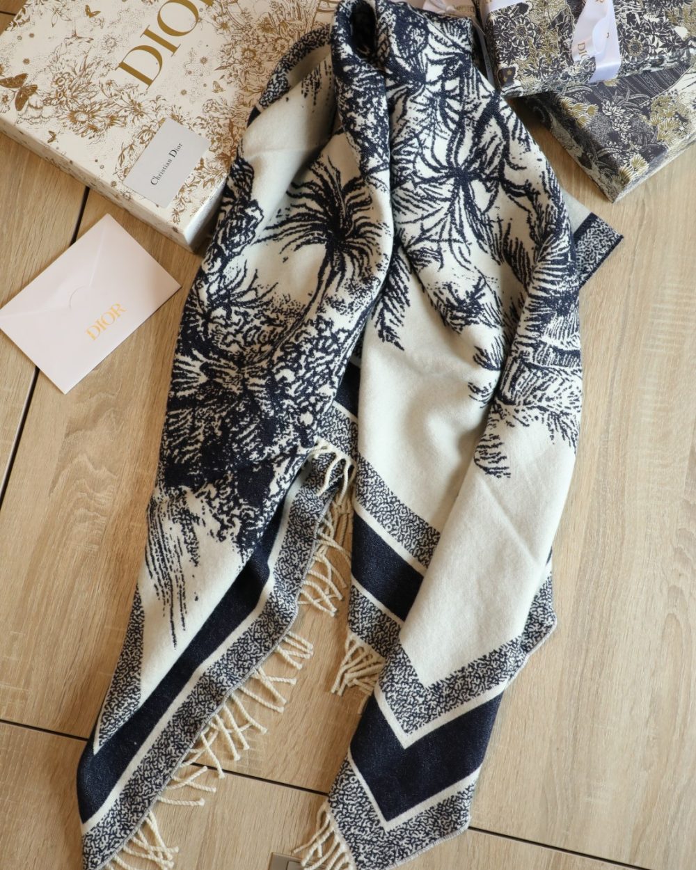 Dior Silk Square Ivory and Navy Blue Scarf 150cm/71in 