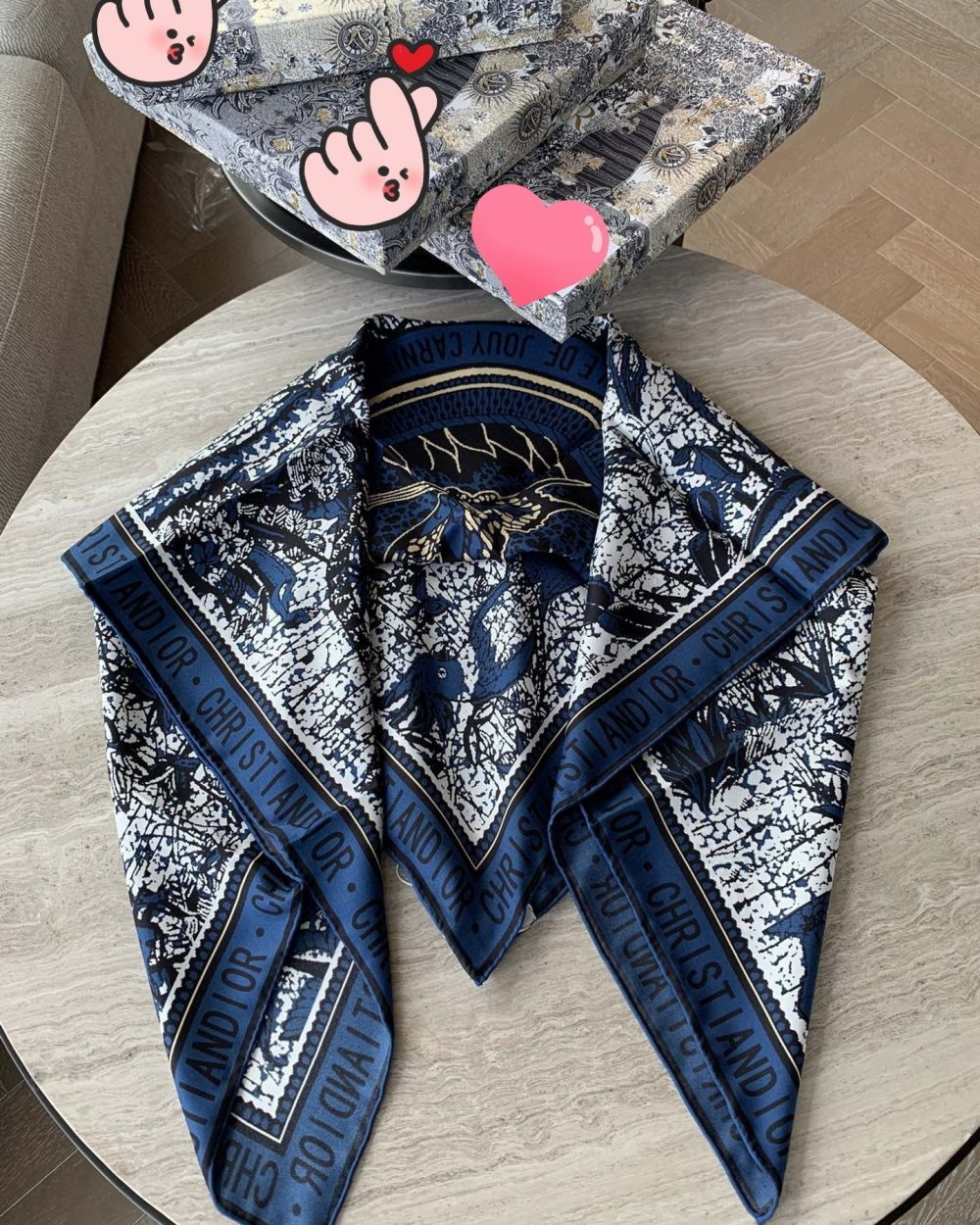 Dior Toile de Jouy Carnivora 90 Square Scarf Blue 35in/90cm 