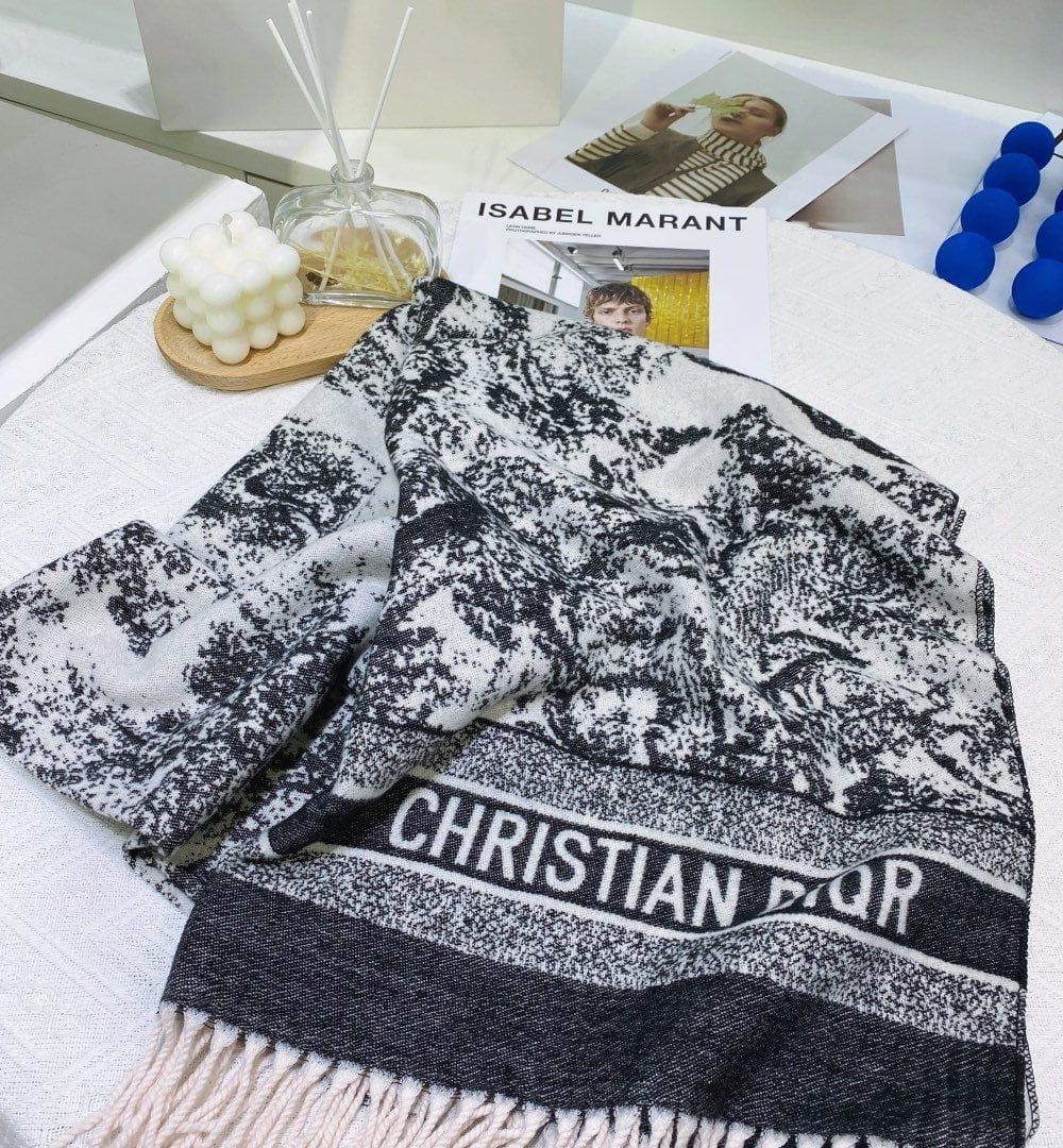 Dior Toile de Jouy Poncho Scarf Grey 71in/180cm 