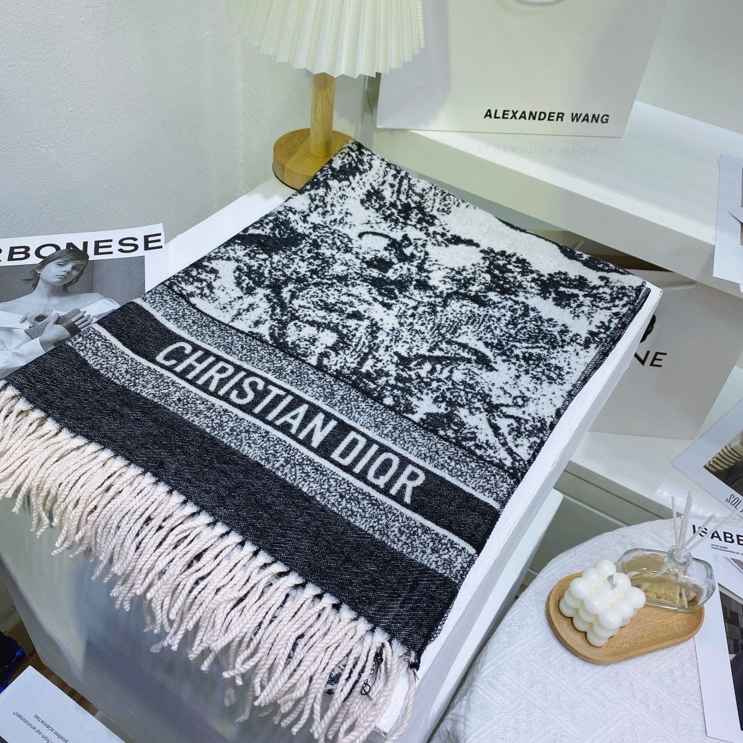 Dior Toile de Jouy Poncho Scarf Grey 71in/180cm