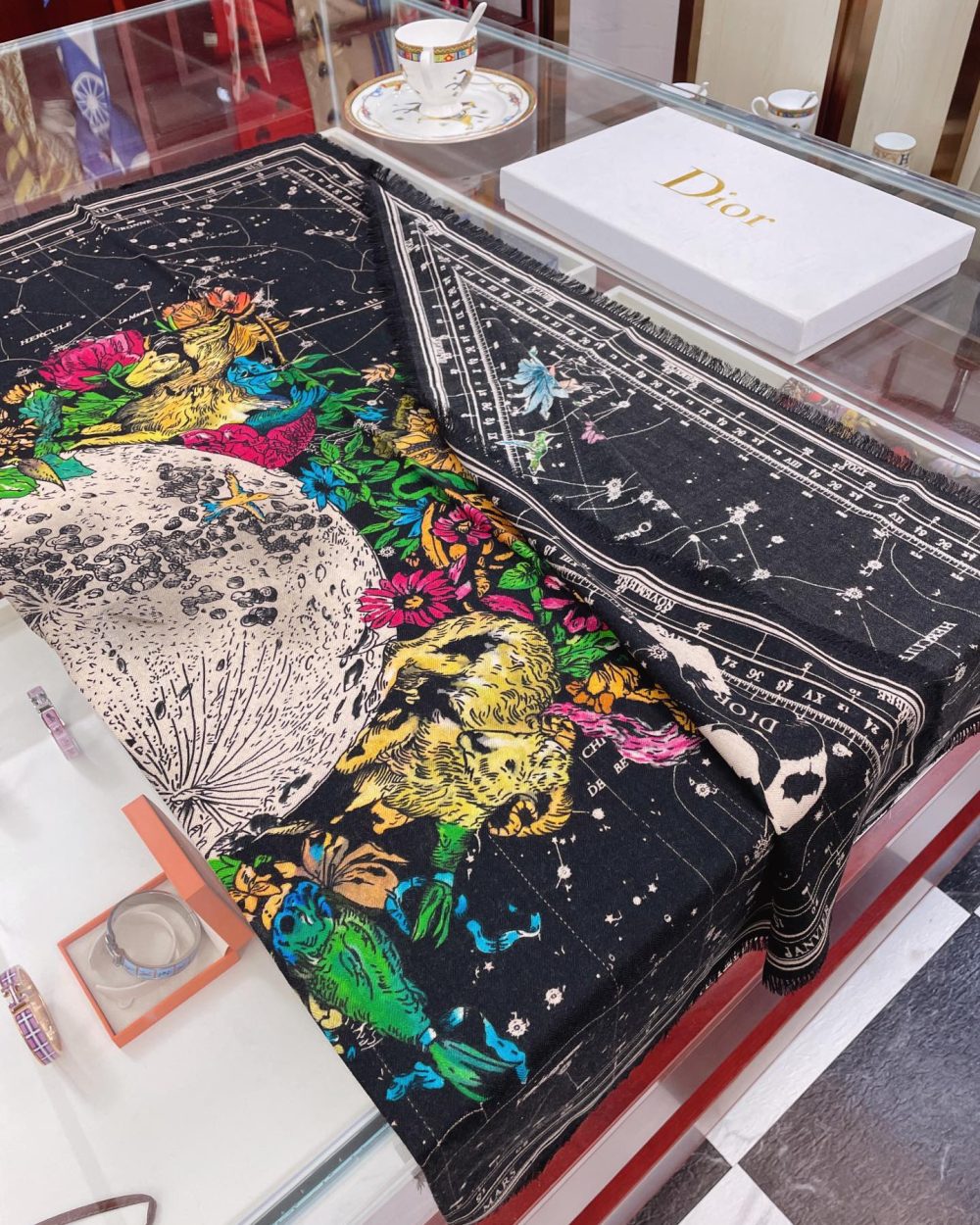 Dior Zodiac 90 Square Black Silk Twill Scarf 110cm/43in 115ZOD090I607_C900 