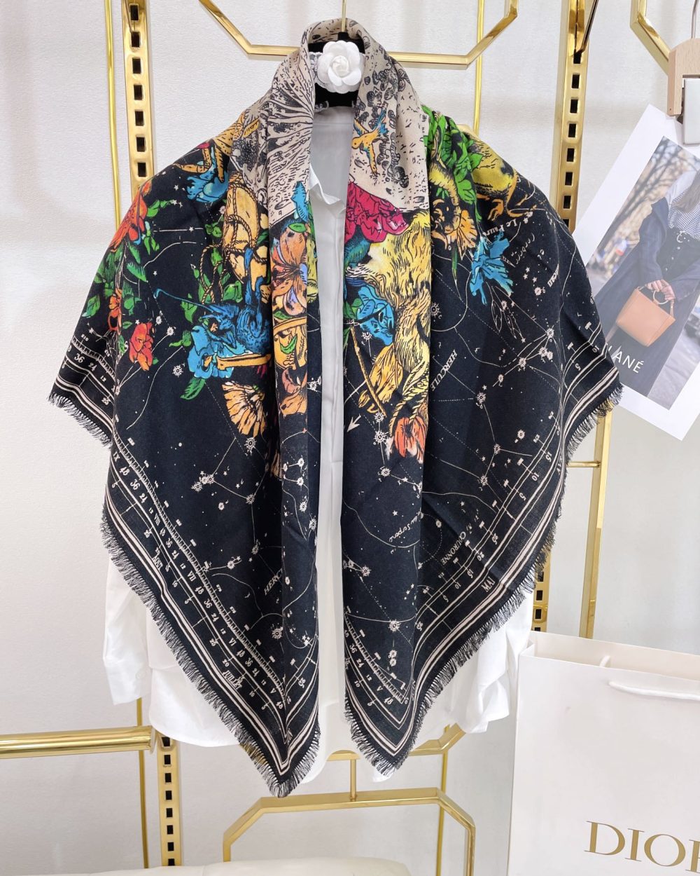 Dior Zodiac 90 Square Black Silk Twill Scarf 110cm/43in 115ZOD090I607_C900 