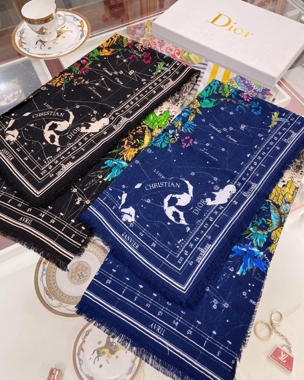 Dior Zodiac 90 Square Navy Blue Silk Twill Scarf 110cm/43in 15ZOD090I607_C540 